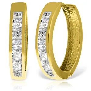 14K Solid Yellow Gold Hoop Huggie Earrings w/ White Topaz