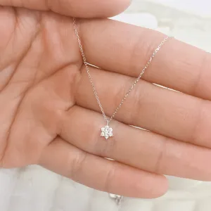 14k White Gold Crystal Lotus Flower Necklace