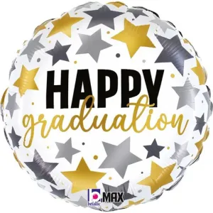 18" Betallic Happy Graduation Metallic Stars Foil Balloon