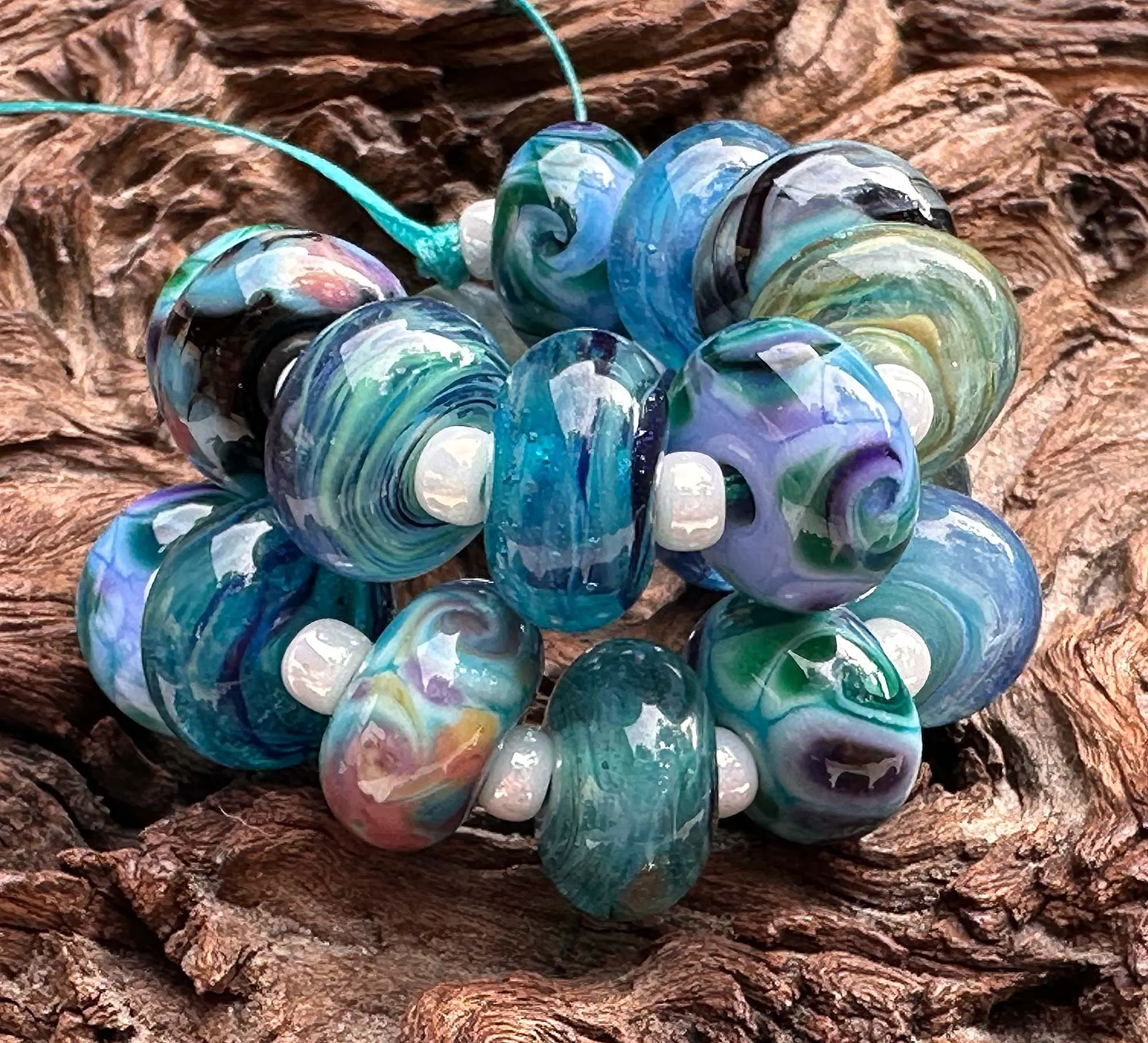 21 Blue Orphan Mix Lampwork Beads Set SRA