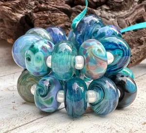 21 Blue Orphan Mix Lampwork Beads Set SRA