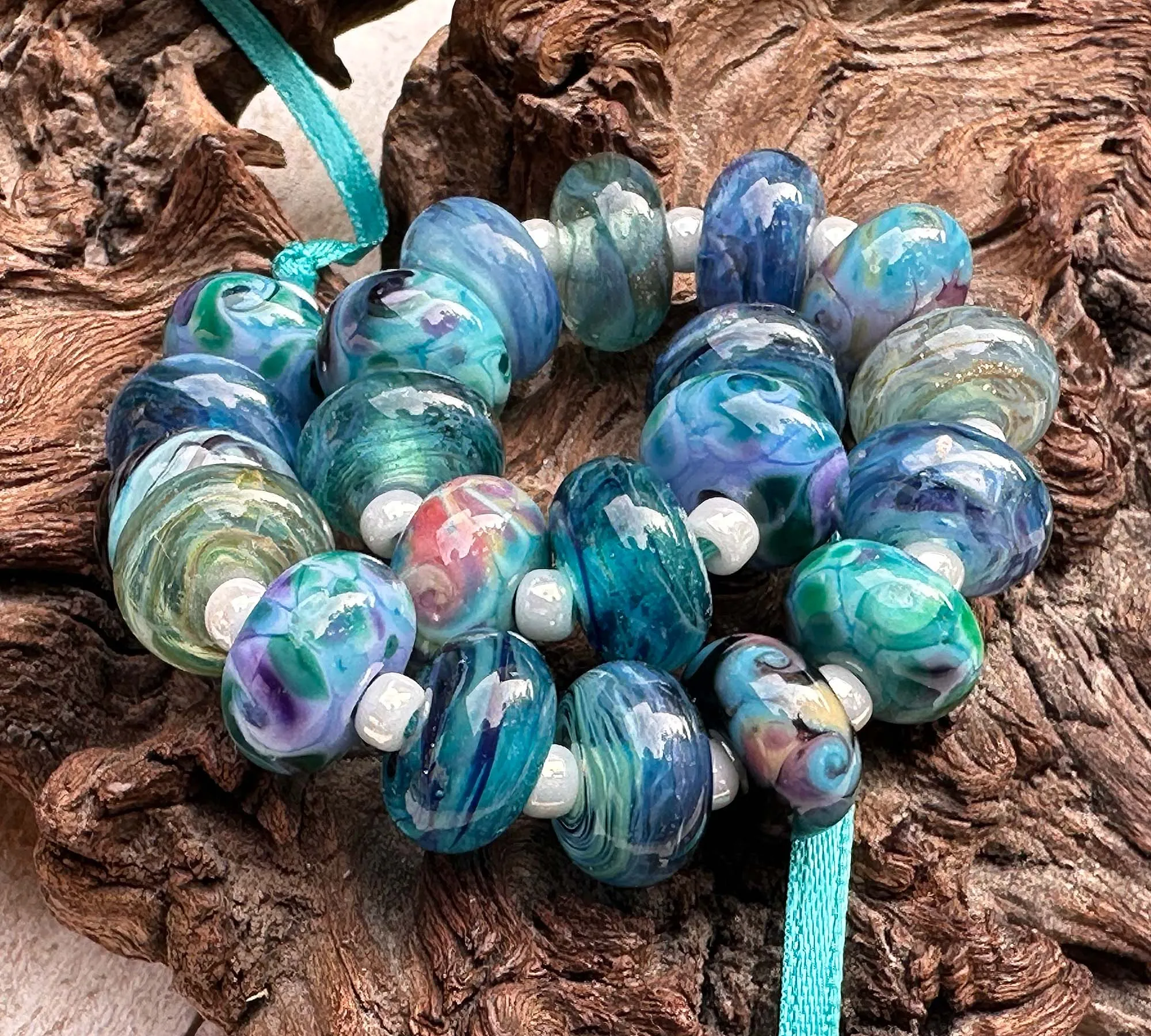 21 Blue Orphan Mix Lampwork Beads Set SRA