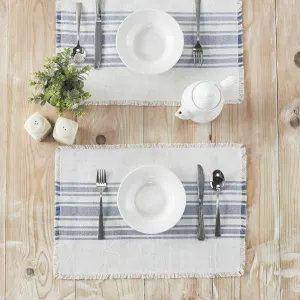 Antique White Stripe Blue Indoor/Outdoor Placemat - Set of 6