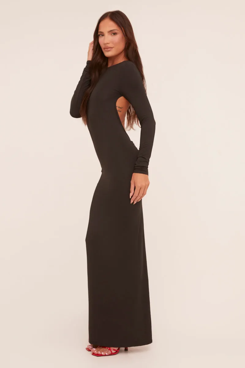 Black Ruched Backless Maxi Dress - Rowan