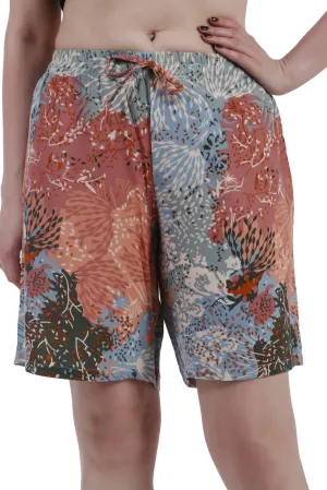 Blue & Peach Floral Printed Shorts