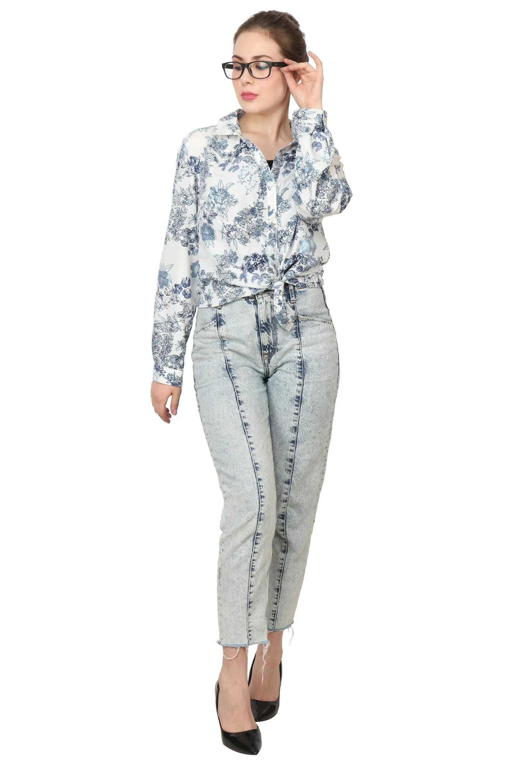 Blue & White Floral Printed Shirt