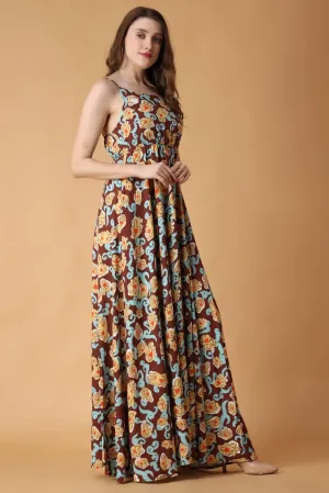 Brown Floral Printed Dress