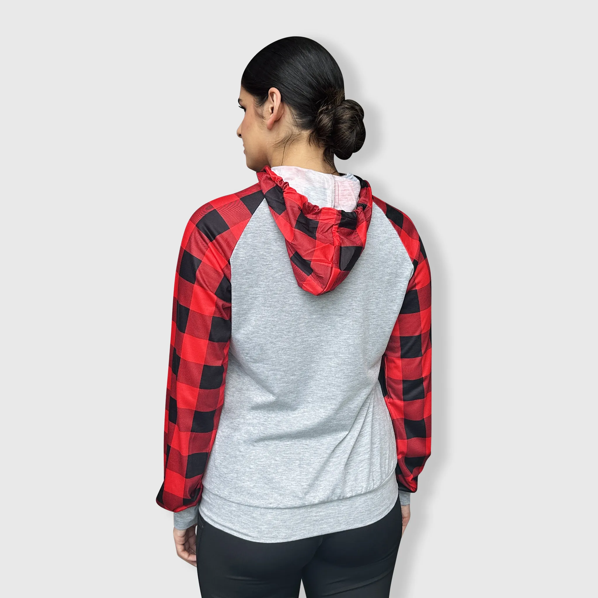 Buffalo Plaid Plain Raglan Hoodie