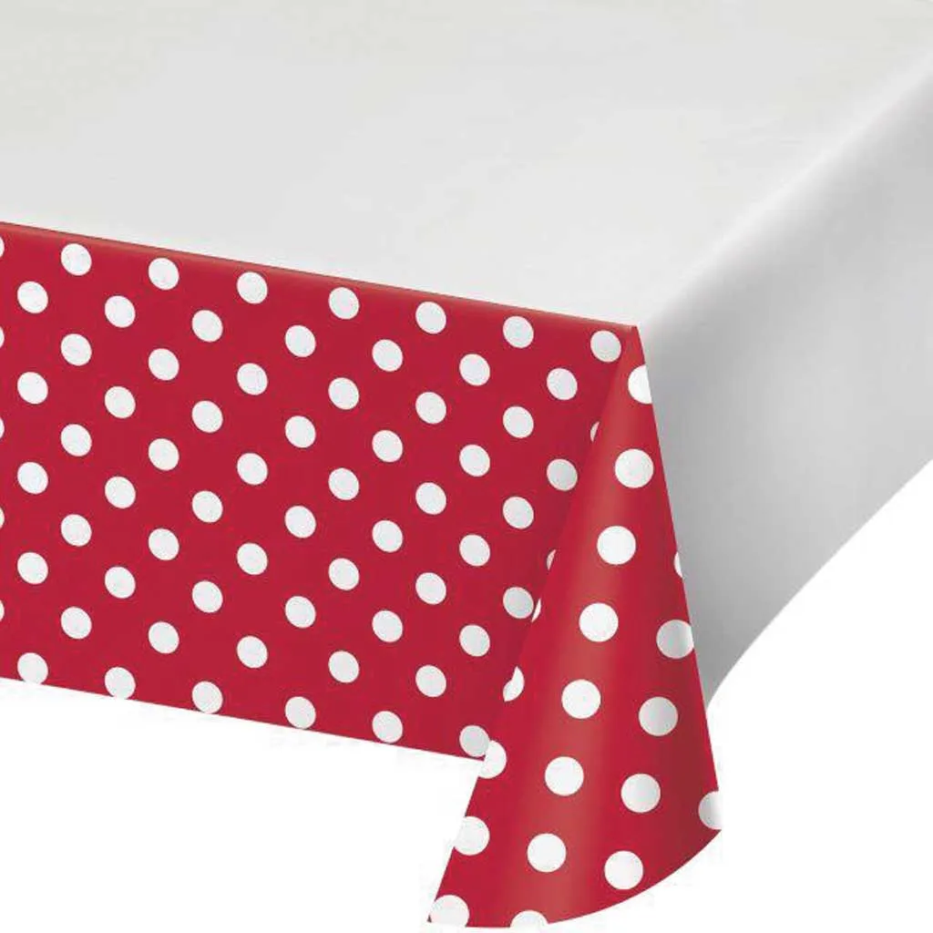 Dots & Stripes Classic Red Plastic Plastic Tablecover 54inx102in