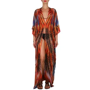 Feather Burst Side Drape Maxi Caftan