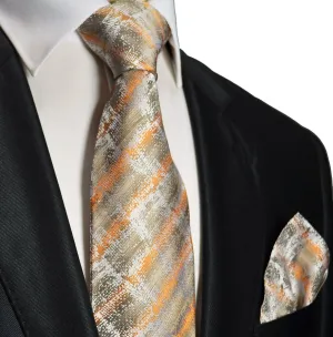 Gold Patterned Silk Tie and Pocket Square