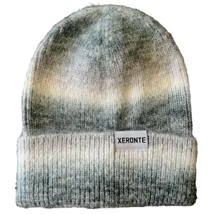 Grey and White Marled Striped Beanie Hat