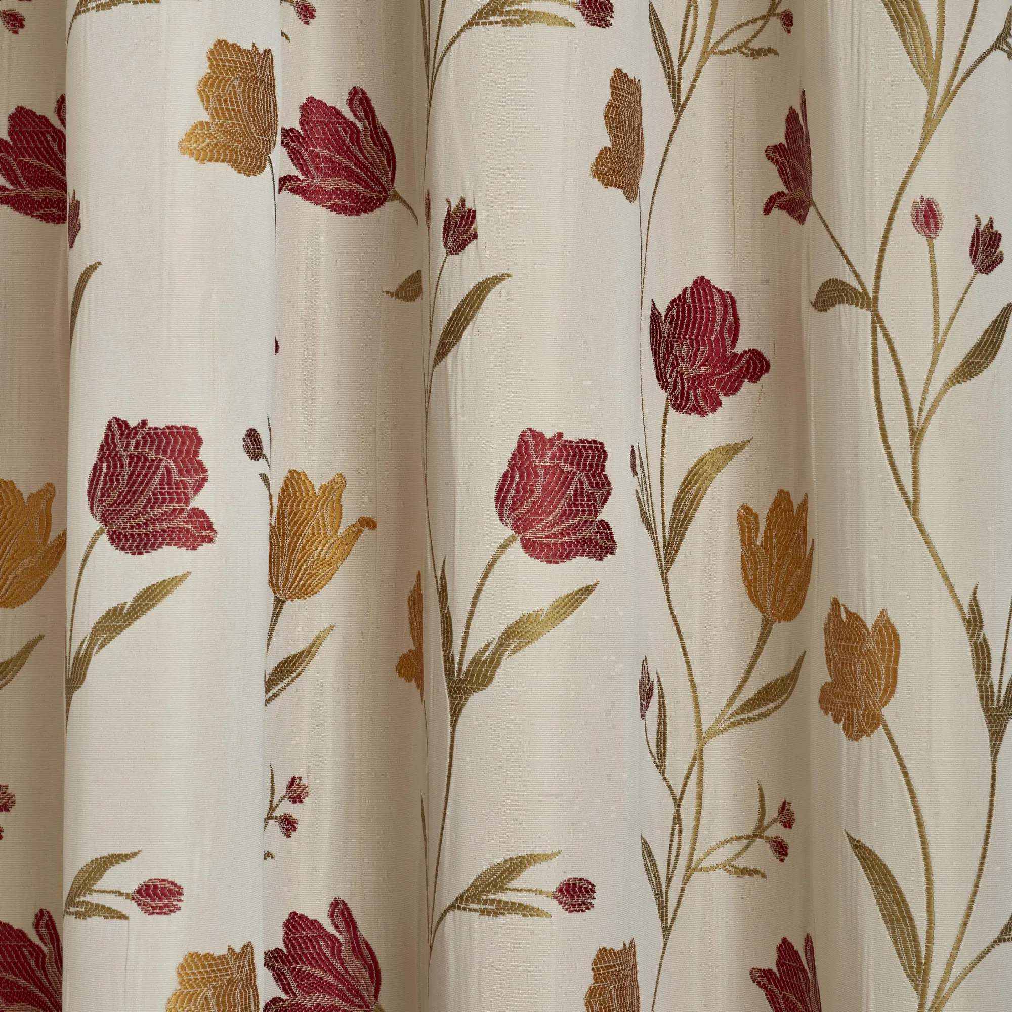 Juliette Pair of Pencil Pleat Curtains by Curtina in Natural & Red