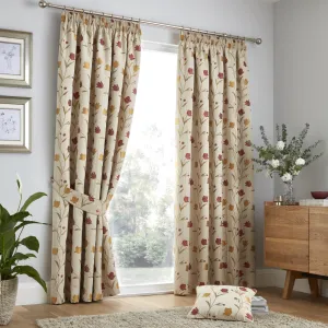 Juliette Pair of Pencil Pleat Curtains by Curtina in Natural & Red