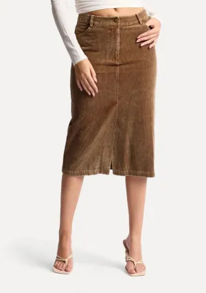 Kahlo Washed Cord Midi Skirt - Brown