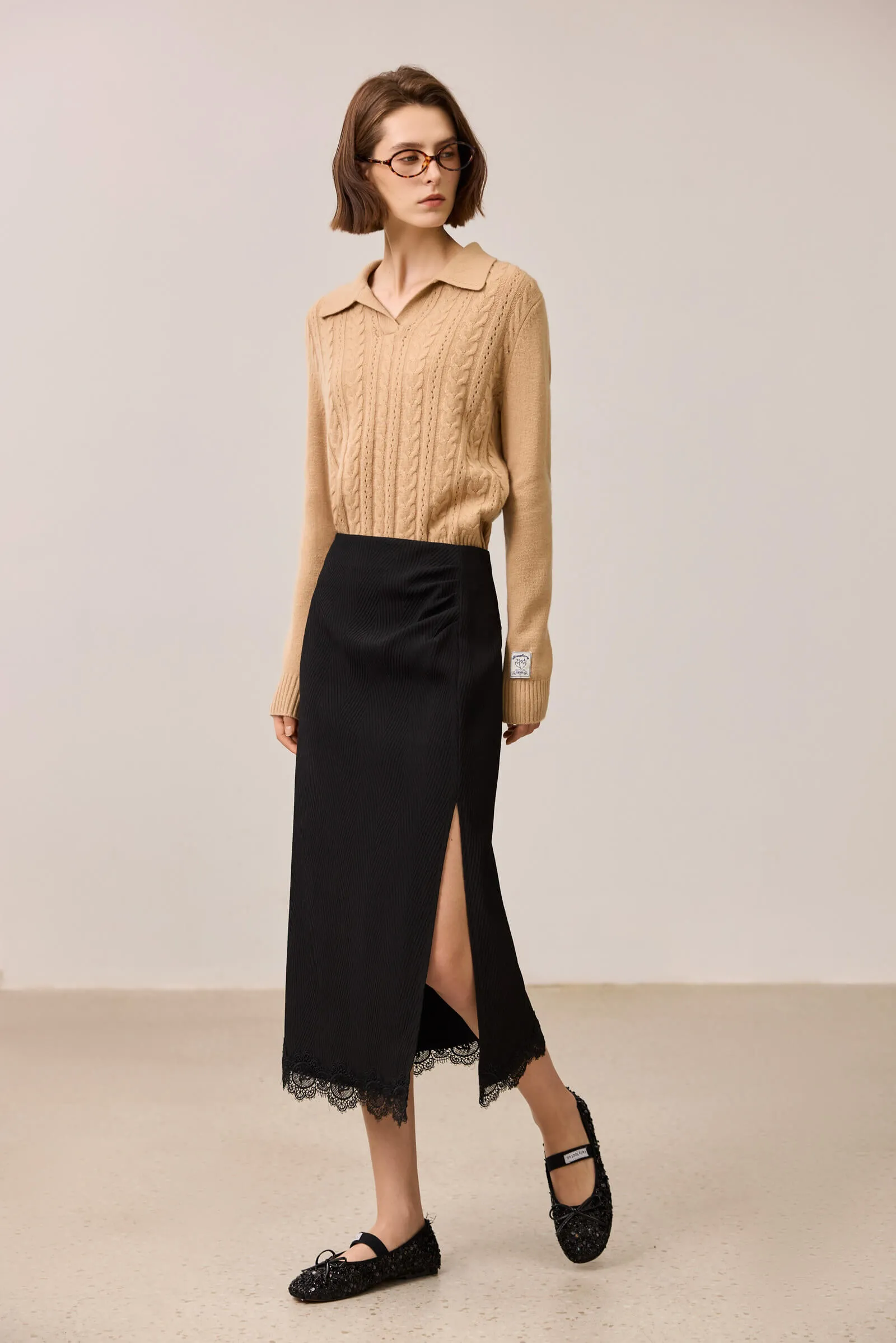 LILY Stylish Lace Side-Slit Straight Skirt