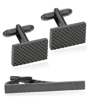 Men's Gunmetal Textured Cufflinks & Tie Bar Set