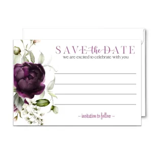 Modern Purple Floral Save the Date Cards (25 Pack) - Sophisticated Invitations with Envelopes - 3.5x5