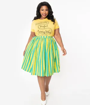 Plus Size 1950s Style Green & Yellow Stripe Swing Skirt