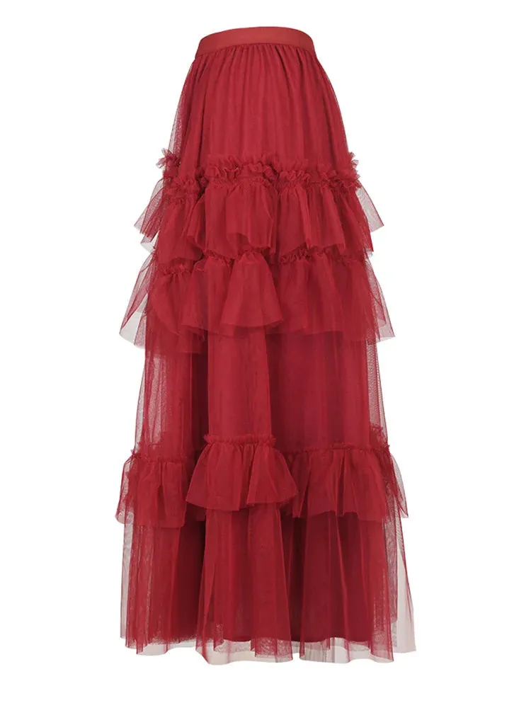 Pre Order:  Tiered Ruffles Tulle Midi Skirt