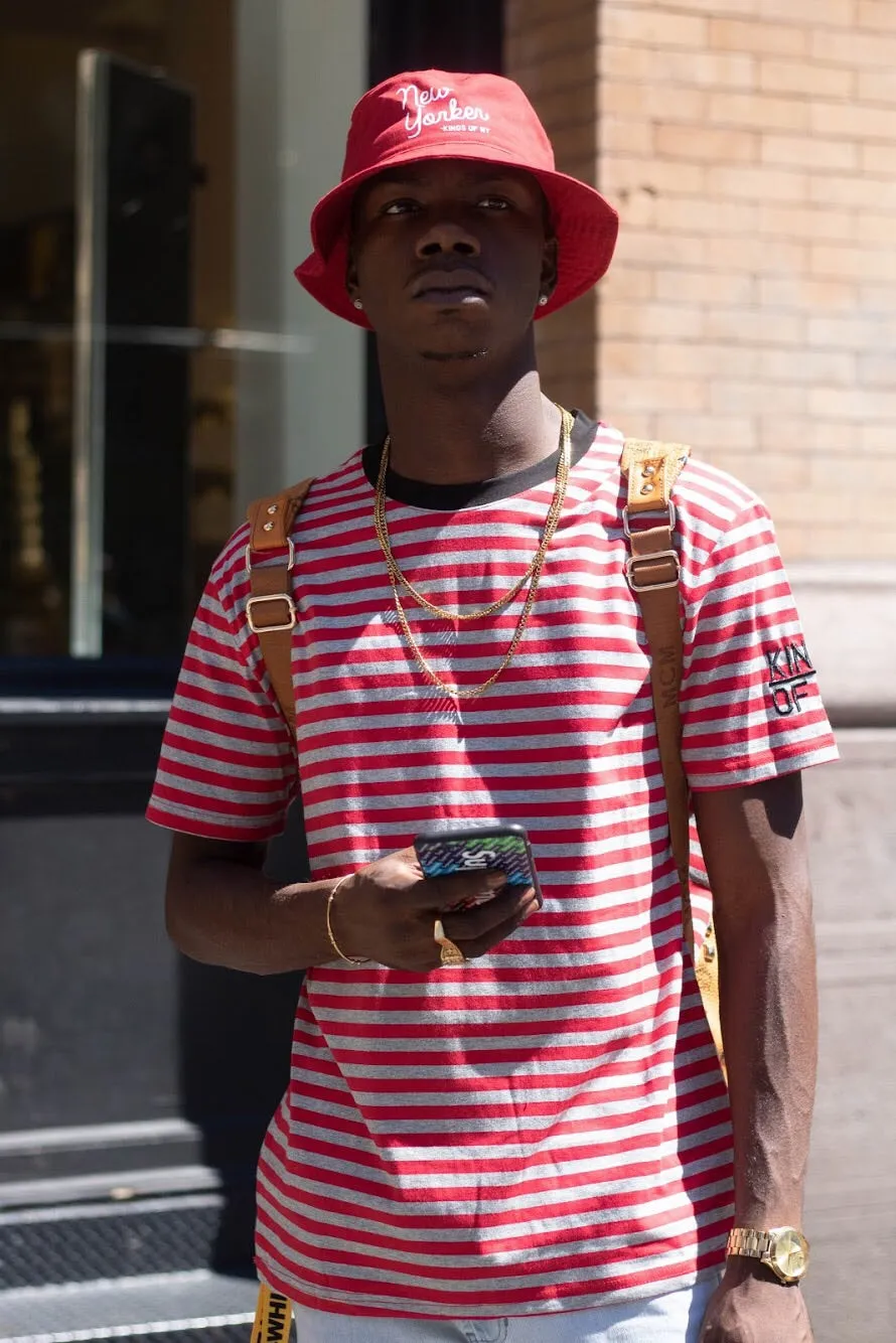 Red and Grey Striped Mens T-Shirt