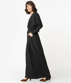 Retro Style Black Long Sleeve Maxi Dress