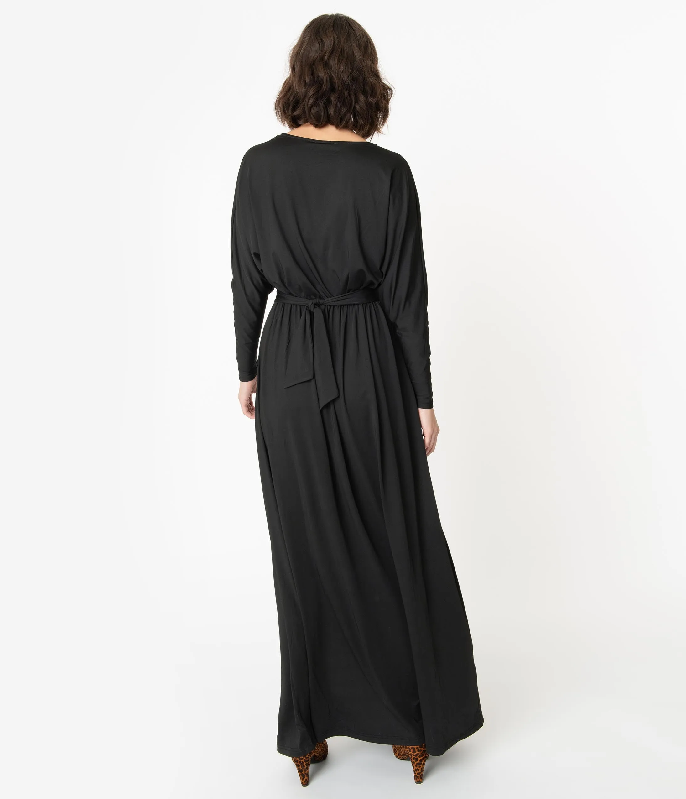 Retro Style Black Long Sleeve Maxi Dress