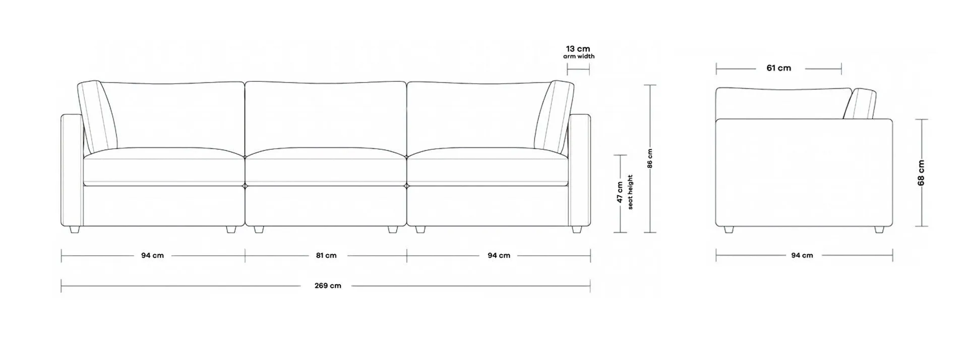 Sia Fabric Sofa for Living Room - Light Grey