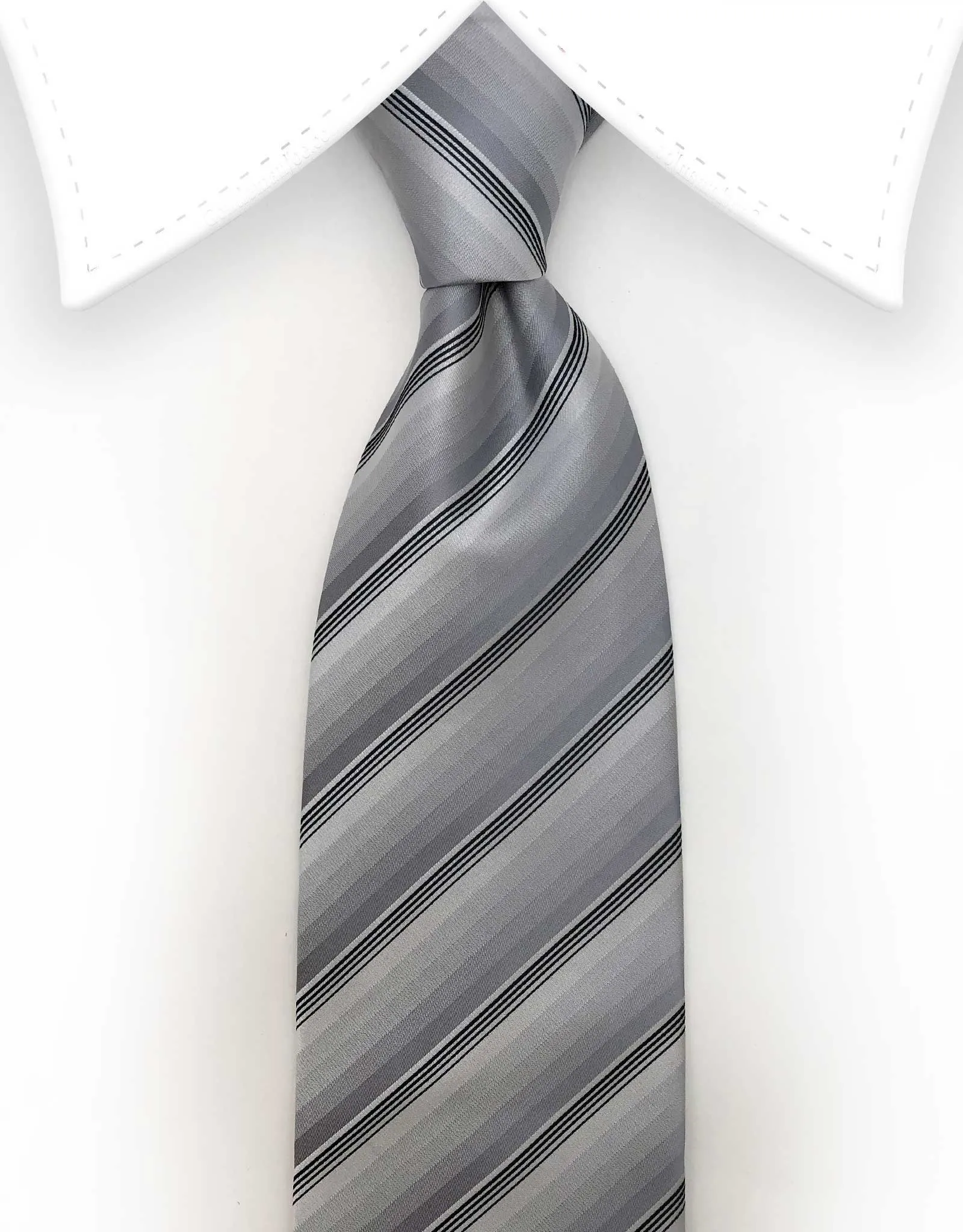 Silver and Black Thin Stripe Tie