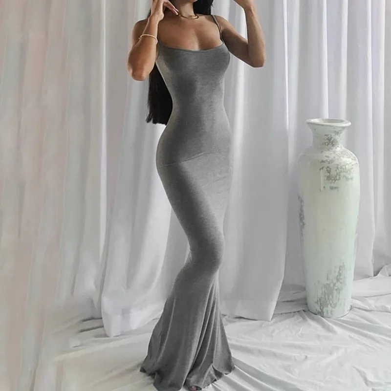 Trendy Satin Backless Maxi  Dress