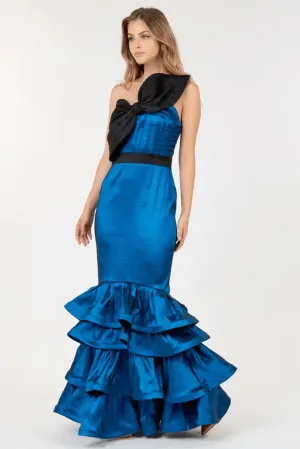 Was It Ever Love Satin Ribbon Ruffle Tiered Maxi Dress