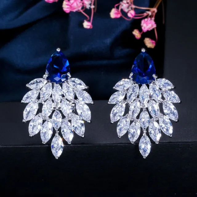 White Cubic Zirconia Paved Long Earrings