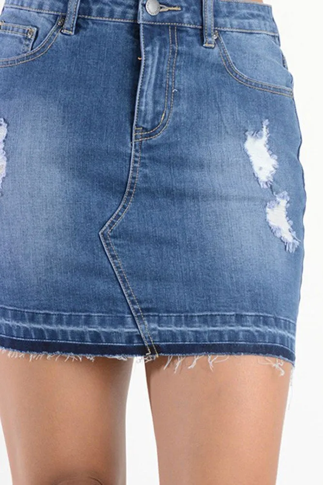 Women's Tattered Denim Skirt